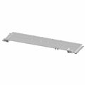 Black rectangular metal closeoff panel with angled edges and mounting holes.