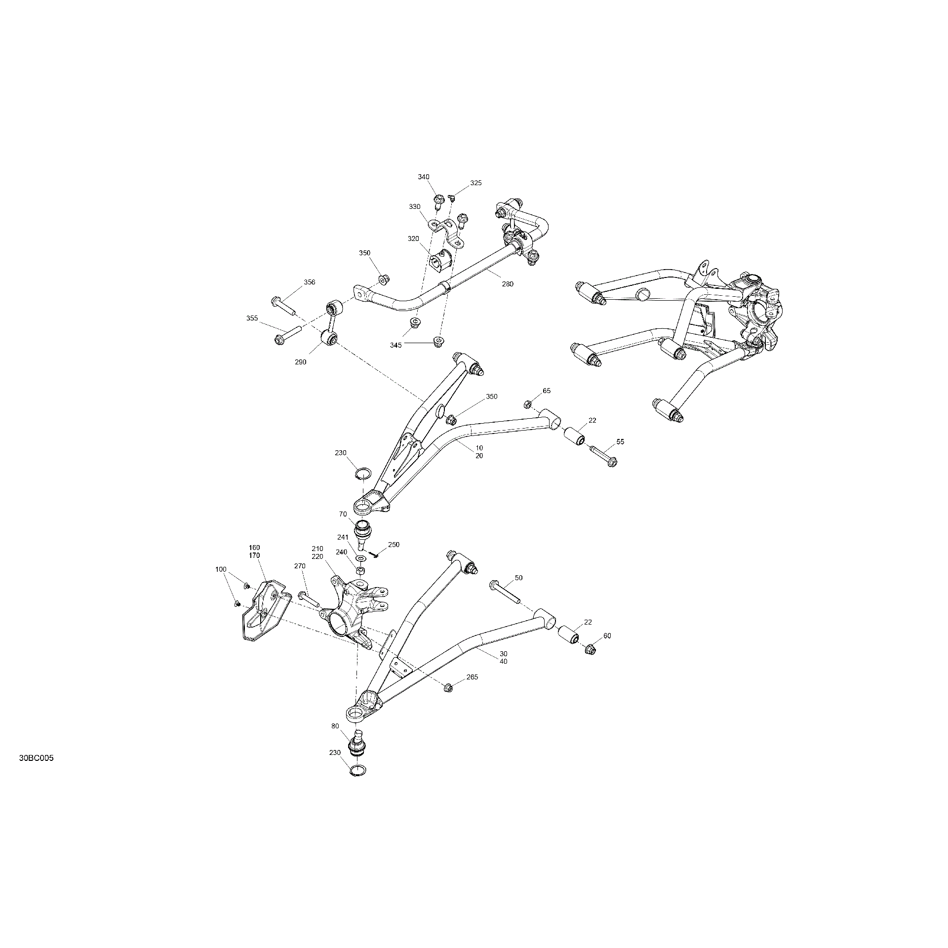 An Image of a Genuine Can-Am Parts Schematic Diagram showing the schematic - SUSPENSION - FRONT COMPONENTS