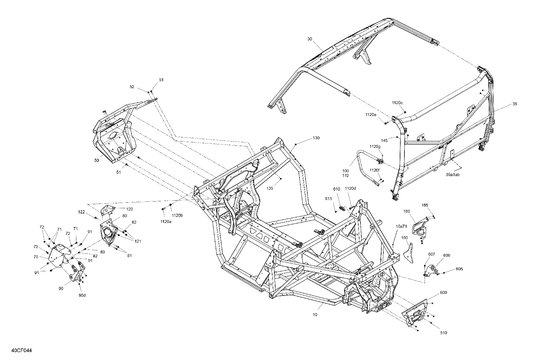An Image of a Genuine Can-Am Parts Schematic Diagram showing the schematic - FRAME - SYSTEM