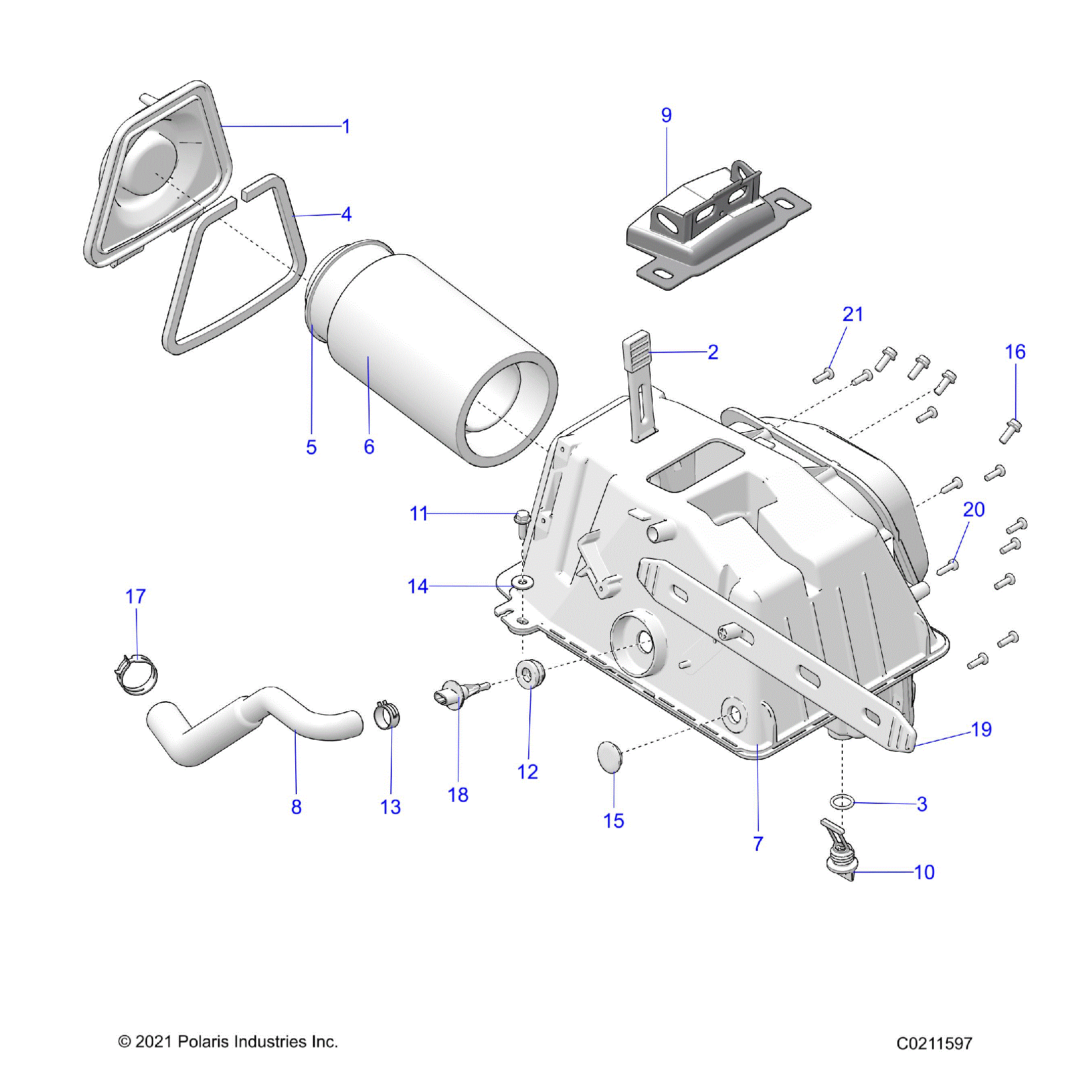 An Image of a Genuine Polaris Parts Schematic Diagram showing the schematic - ENGINE: AIR INTAKE - 2022 POLARIS SPORTSMAN XP 1000 48" TRAIL