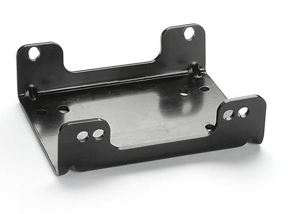 The Yamaha Wolverine X2 Winch Mounting Kit by Warn is a black metal bracket with four raised corners and multiple holes for secure ATV winch installation, engineered to meet strict quality standards. Displayed on a white background.