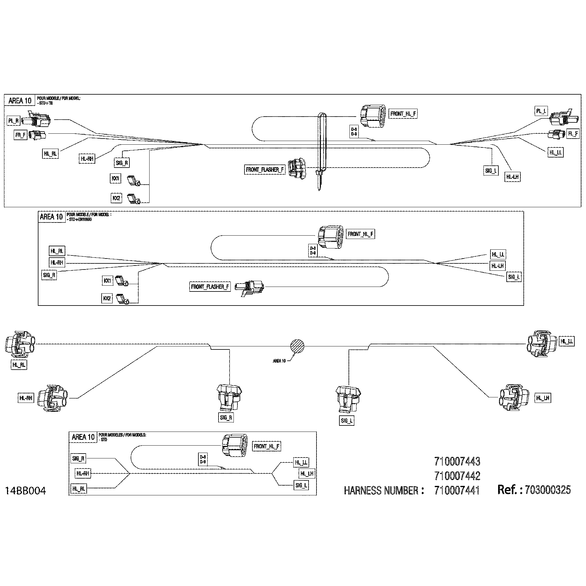 An Image of a Genuine Can-Am Parts Schematic Diagram showing the schematic - ELECTRIC - FRONT WIRING HARNESS - 710007441