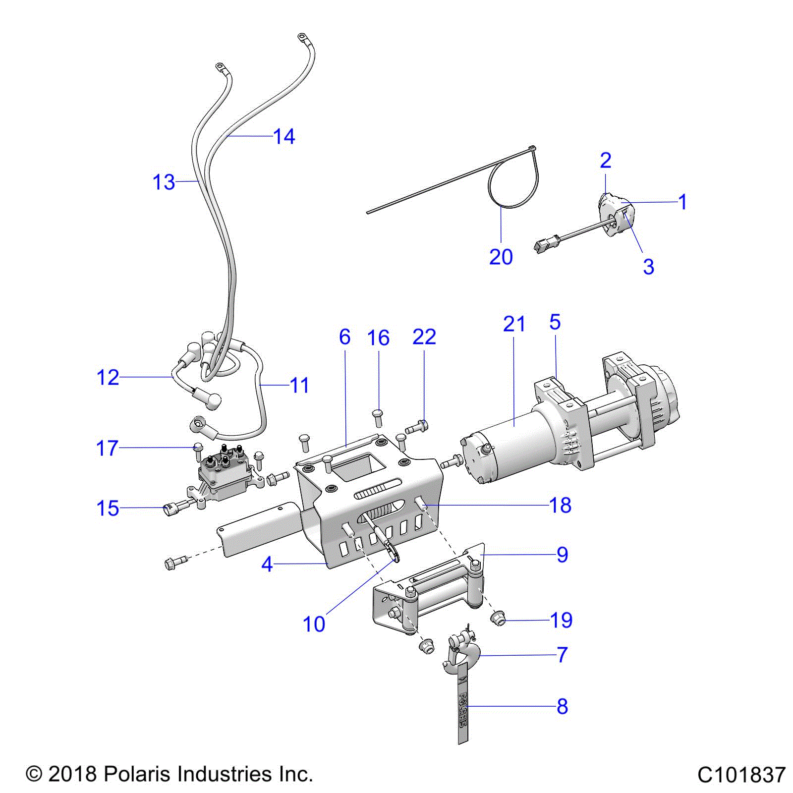 An Image of a Genuine Polaris Parts Schematic Diagram showing the schematic - CHASSIS: WINCH - 2020 POLARIS SPORTSMAN 570 PREMIUM/PREMIUM LE