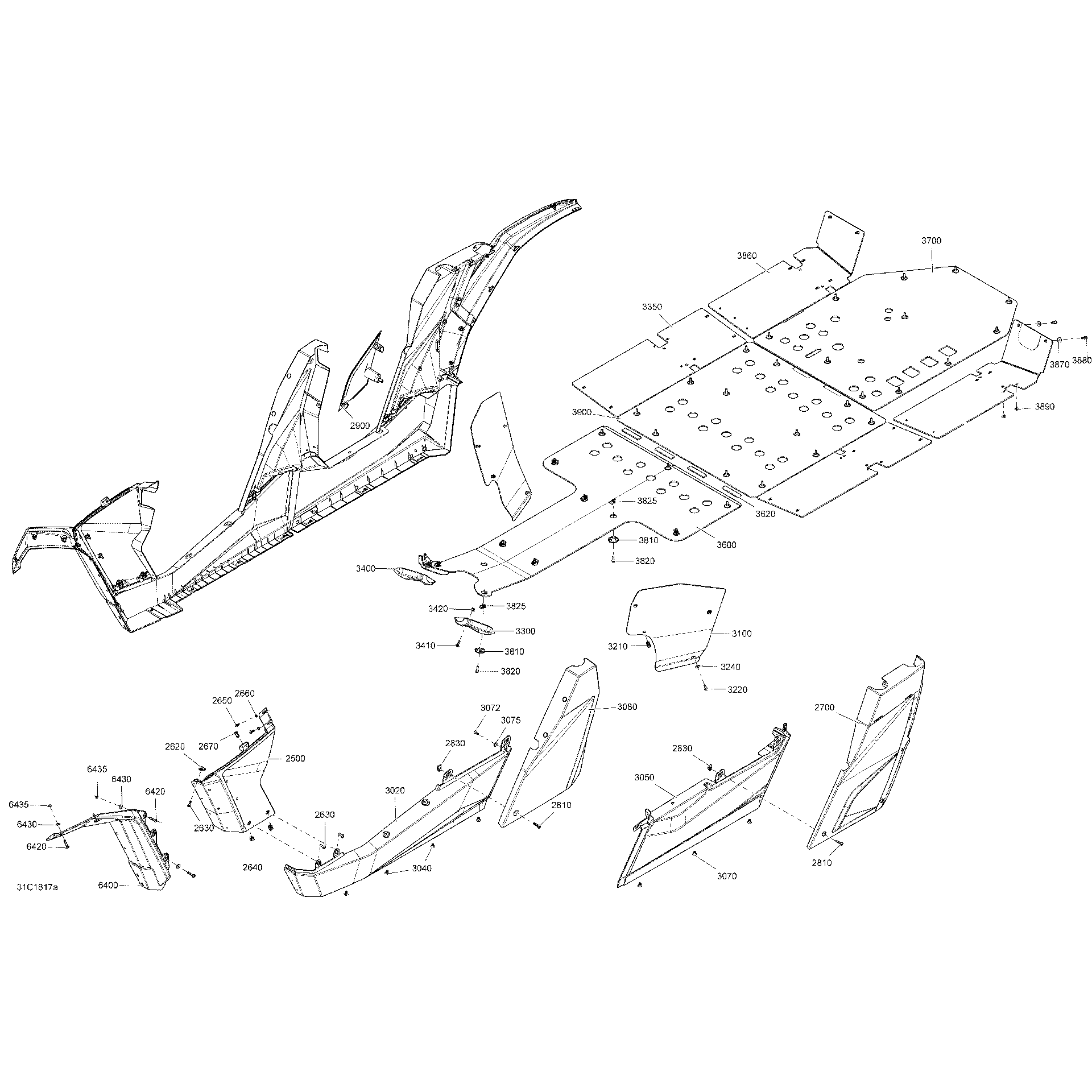 An Image of a Genuine Can-Am Parts Schematic Diagram showing the schematic - BODY CENTRAL PART MAVERICK MAX - PACKAGE DPS