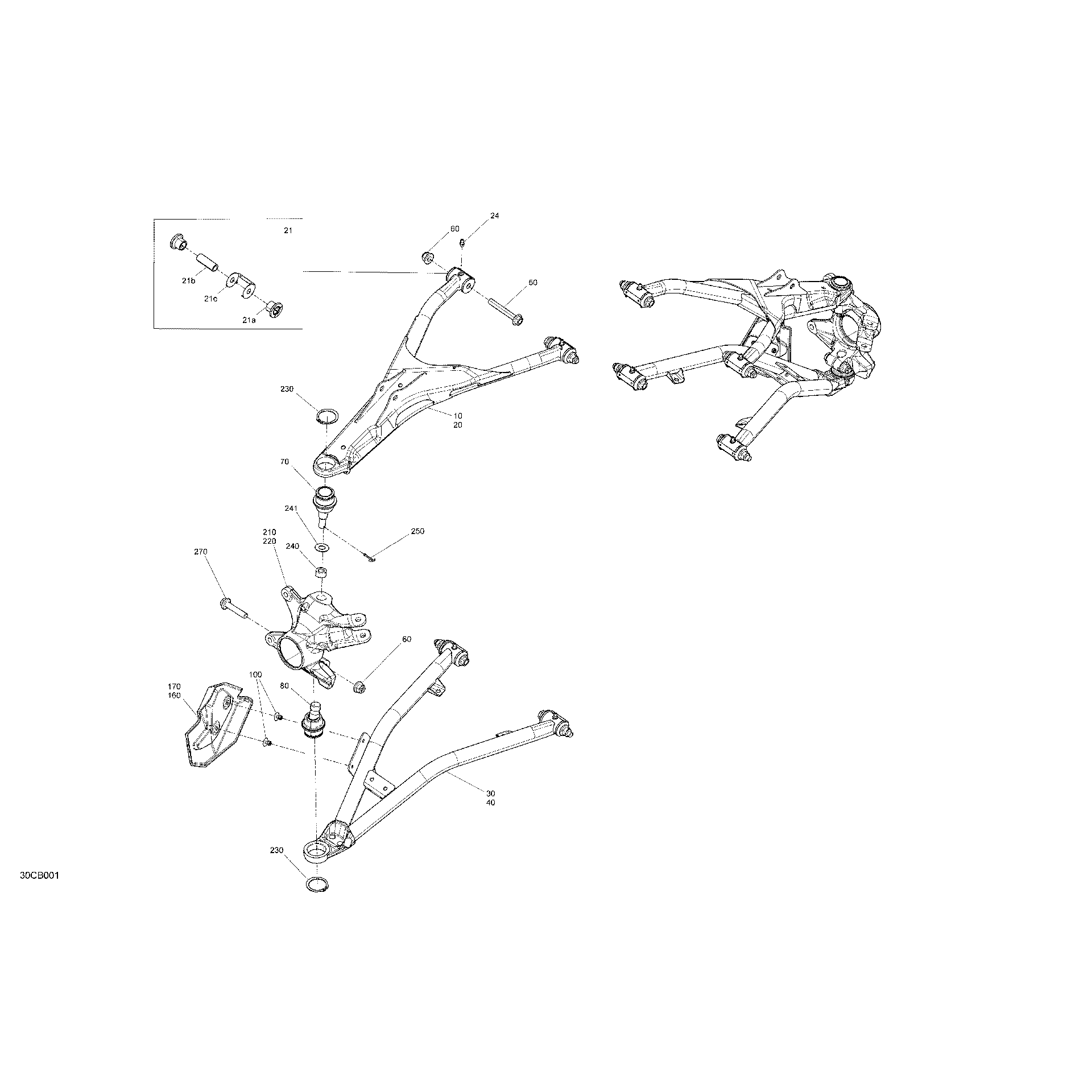 An Image of a Genuine Can-Am Parts Schematic Diagram showing the schematic - SUSPENSION - FRONT COMPONENTS