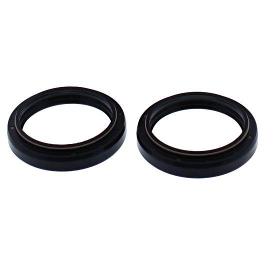 Set of two black rubber fork seals with smooth outer edges and inner sealing lips.