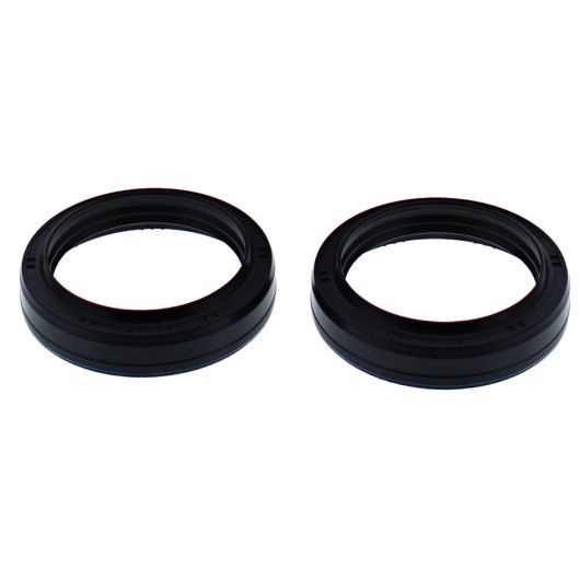 Pair of black 41mm rubber fork seals with grooved edges for motorcycle suspension maintenance.