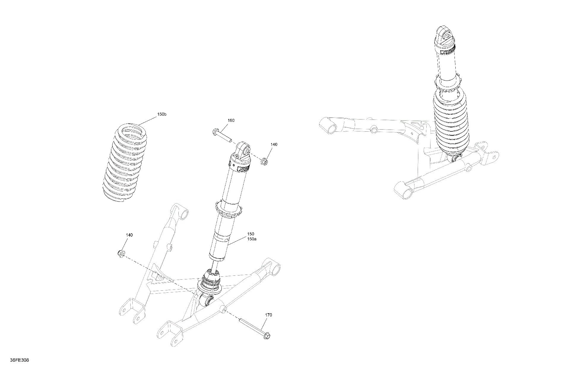 An Image of a Genuine Can-Am Parts Schematic Diagram showing the schematic - SUSPENSION - REAR SHOCKS
