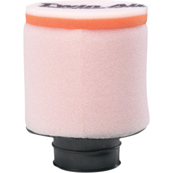 The Honda Standard Air Filter by Twin Air features a cylindrical design with a light pink body, orange top trim, and a black plastic base for easy attachment, delivering high airflow and efficient filtration.