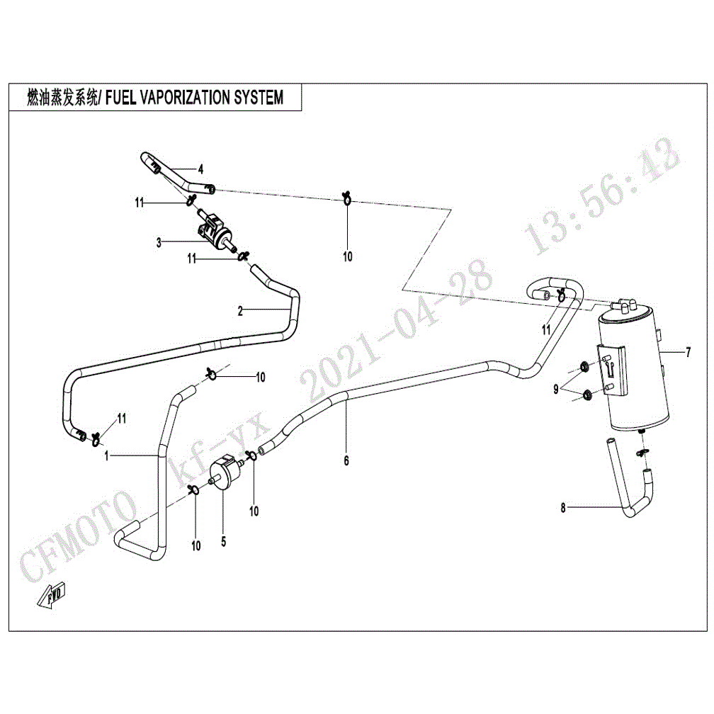 An Image of a genuine CFMOTO Parts Schematic Diagram showing the group - FUEL VAPORIZATION SYSTEM(2) - 2021 CFMOTO CFORCE 400