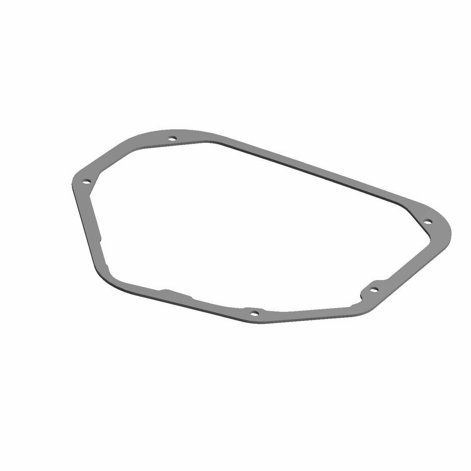 Gray irregular hexagonal gasket with six bolt holes designed for sealing applications.