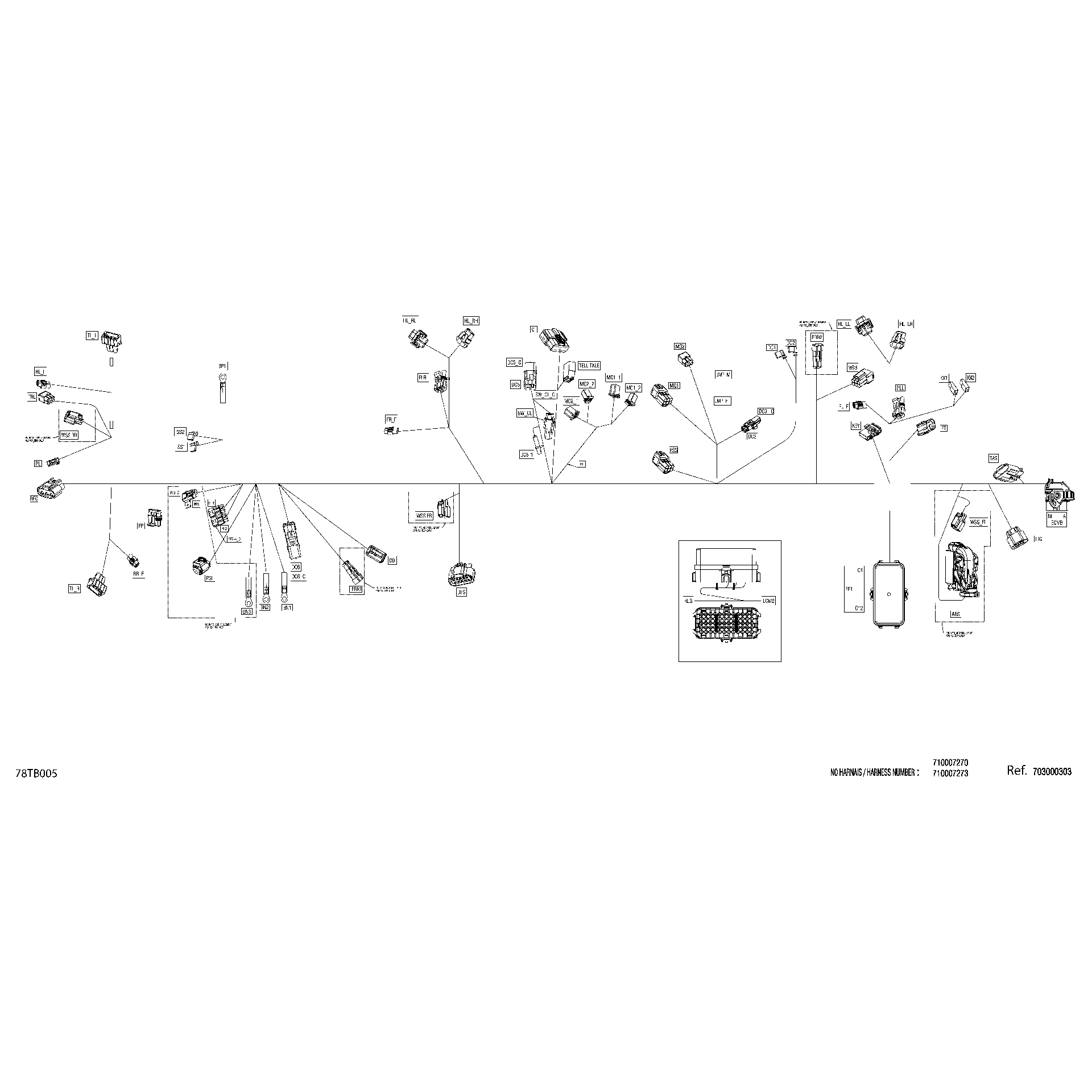 An Image of a Genuine Can-Am Parts Schematic Diagram showing the schematic - ELECTRIC - MAIN HARNESS - 710007273