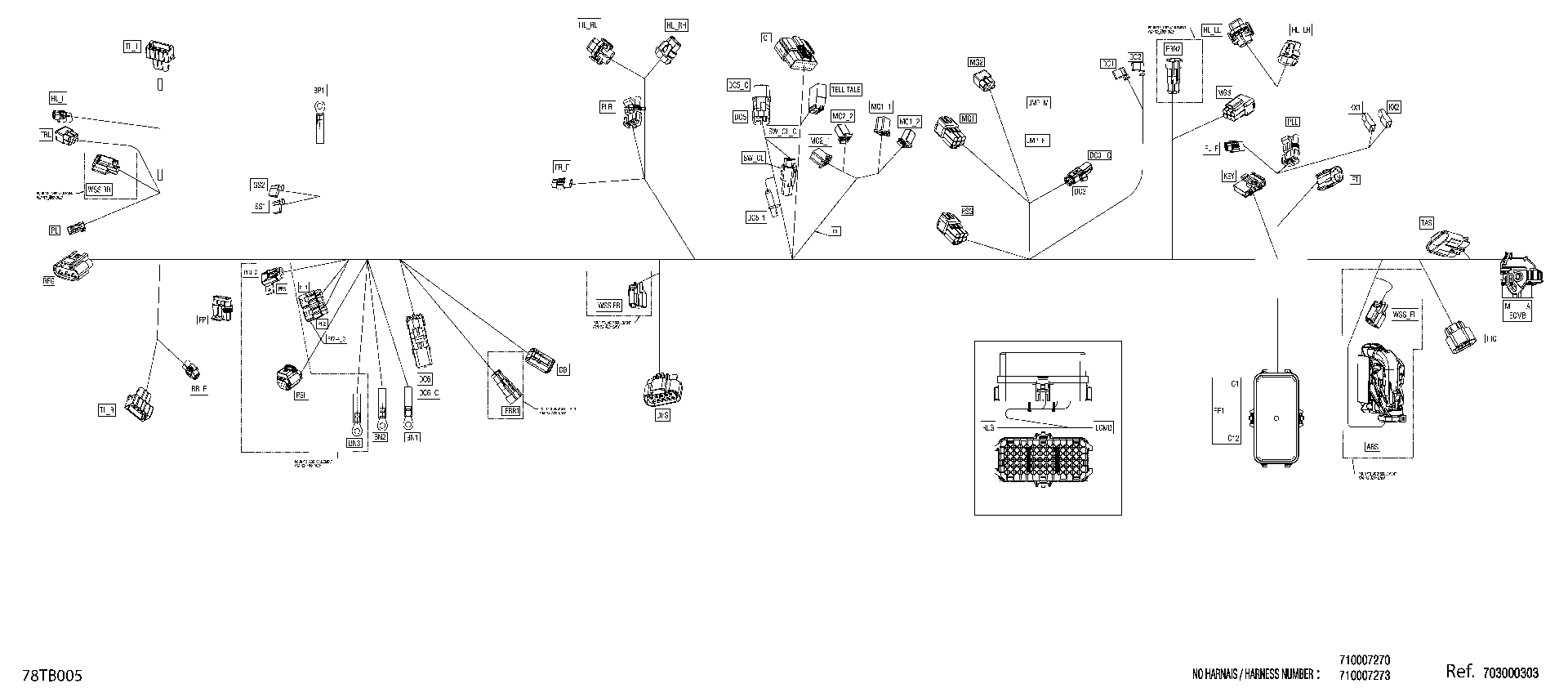 An Image of a Genuine Can-Am Parts Schematic Diagram showing the schematic - ELECTRIC - MAIN HARNESS - 710007273 - MODEL EPA (CARB COMPLIENT)