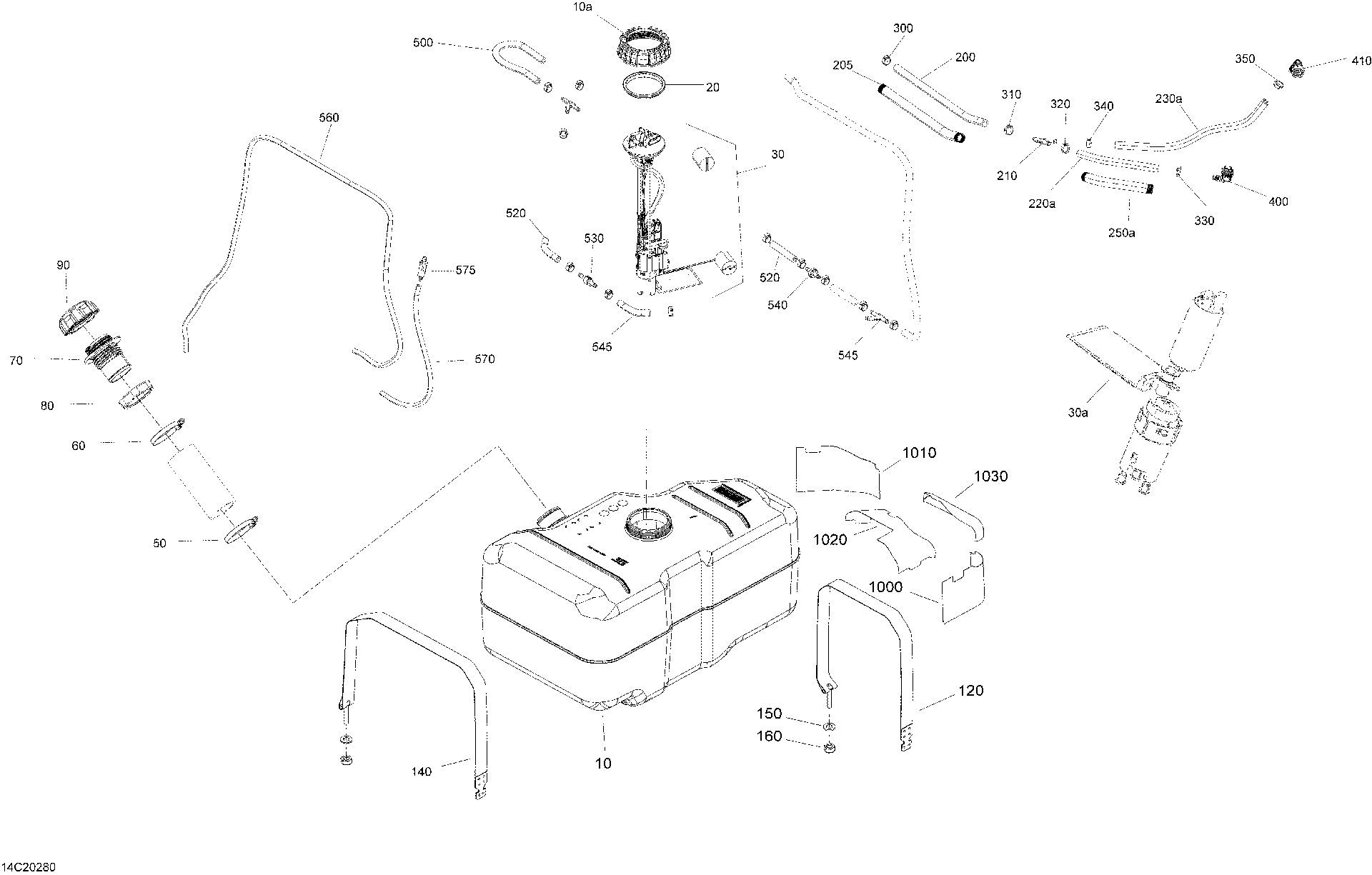 An Image of a Genuine Can-Am Parts Schematic Diagram showing the schematic - ENGINE - FUEL - NO EVAP