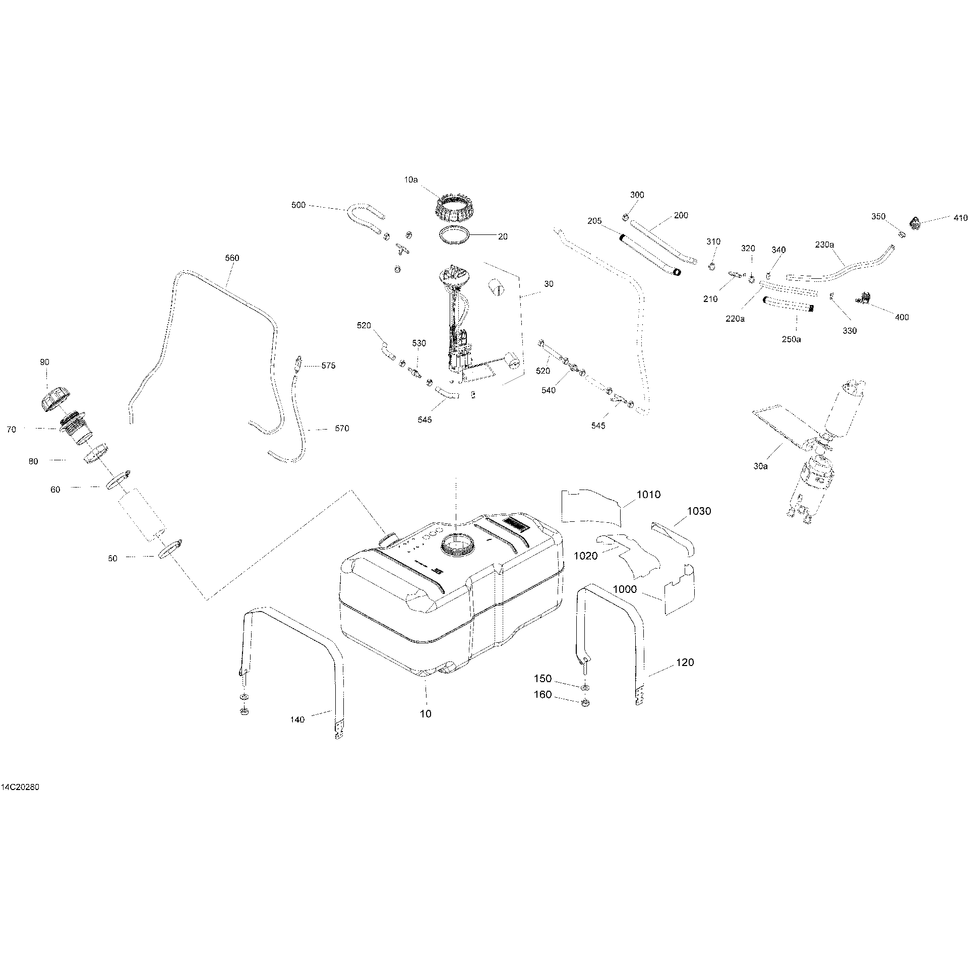 An Image of a Genuine Can-Am Parts Schematic Diagram showing the schematic - ENGINE - FUEL - NO EVAP
