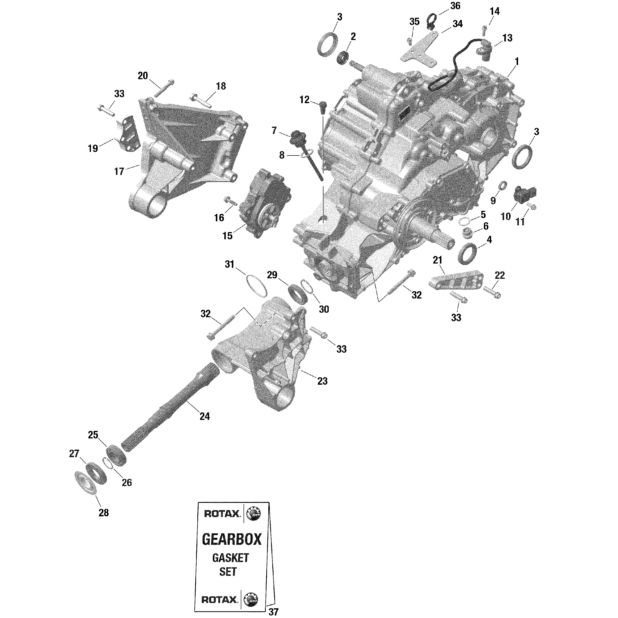 An Image of a Genuine Can-Am Parts Schematic Diagram showing the schematic - GEAR BOX AND COMPONENTS