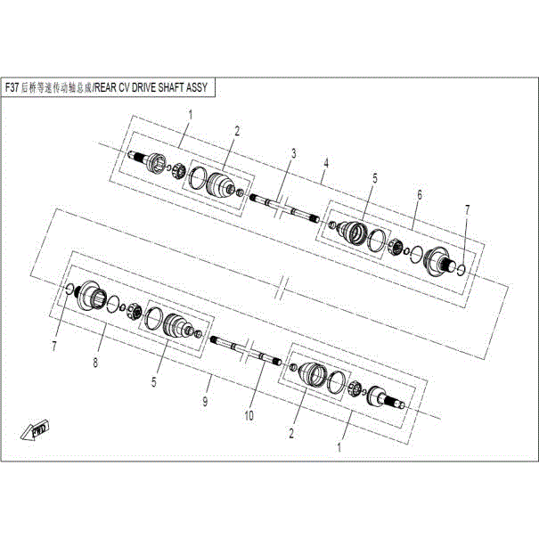 An Image of a genuine CFMOTO Parts Schematic Diagram showing the group - REAR CV DRIVE SHAFT ASSY. - 2016 CFMOTO CFORCE 500 SWB