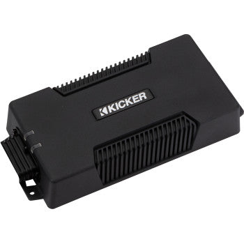 A black rectangular Kicker Full Range Amplifier 4 X 100 with vented sides and the Kicker logo centered on top, delivering 800 watts of power.