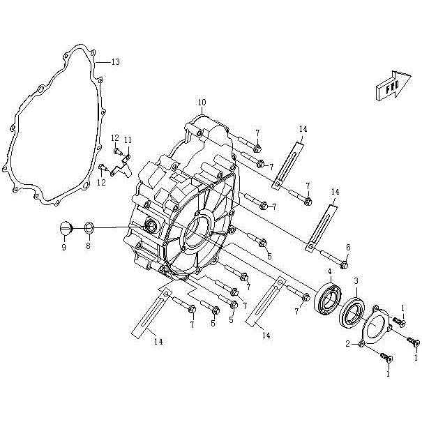 An Image of a Genuine CFMOTO Parts Schematic Diagram showing the schematic - CRANKCASE COVER (LEFT) - 2015 CFMOTO ZFORCE 600