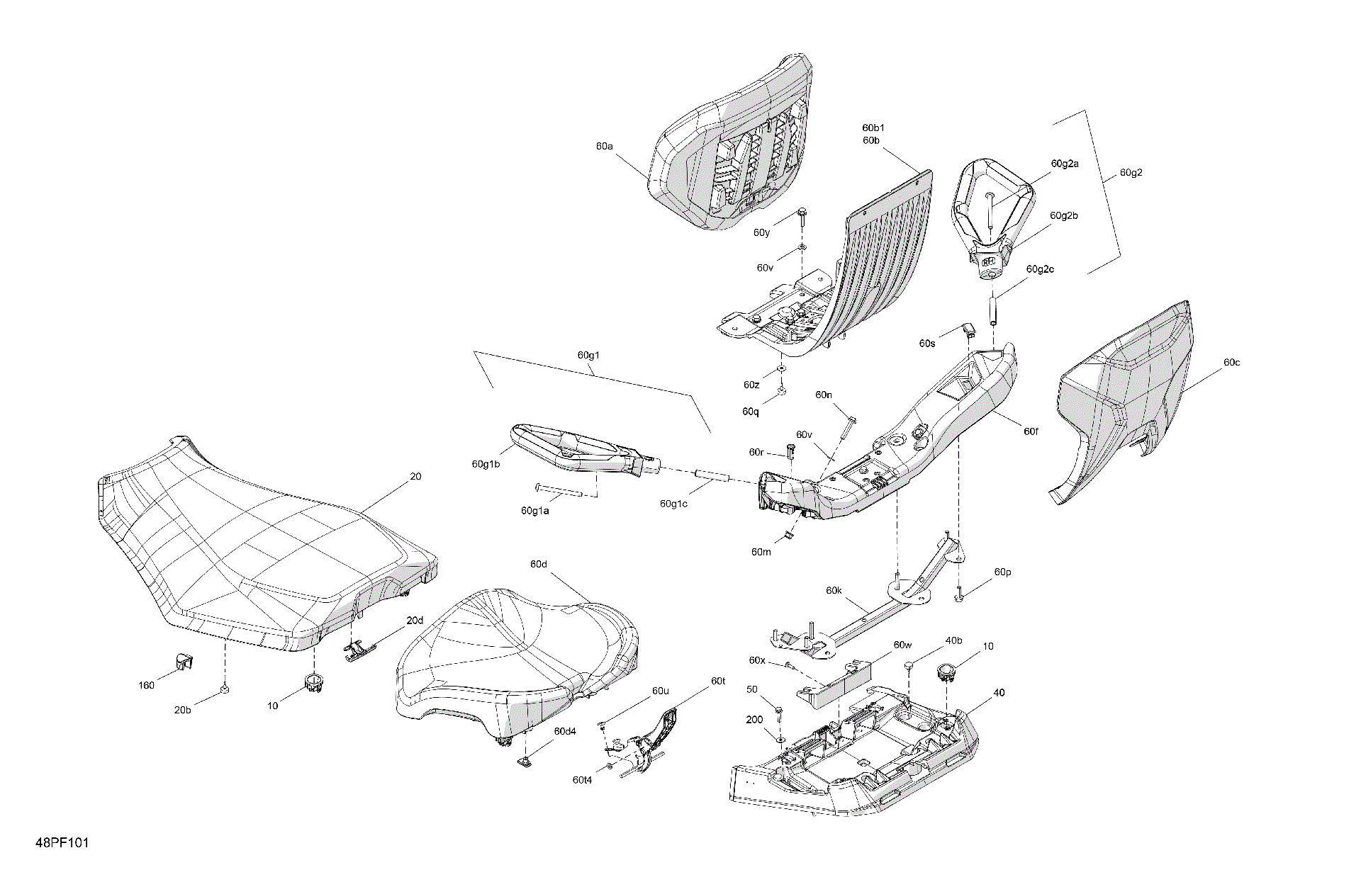 An Image of a Genuine Can-Am Parts Schematic Diagram showing the schematic - BODY - SEAT