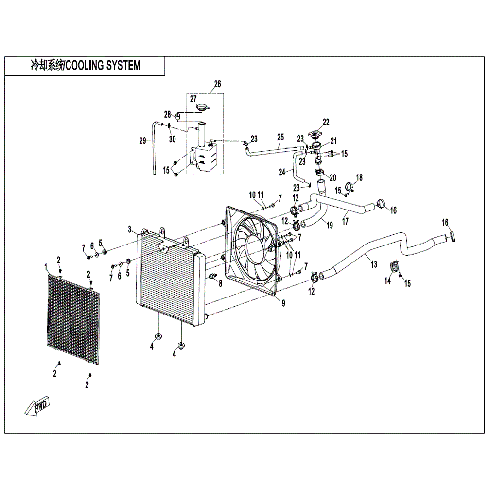 An Image of a genuine CFMOTO Parts Schematic Diagram showing the group - COOLING SYSTEM - 2022 CFMOTO CFORCE 800 XC