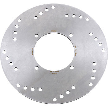 The Arctic Cat ATV UTV Brake Rotor by Ebc is a round, flat metal disc with a large central hole and multiple smaller holes around the edge and near the center, typical of steel construction rotors or versatile mounting plates.