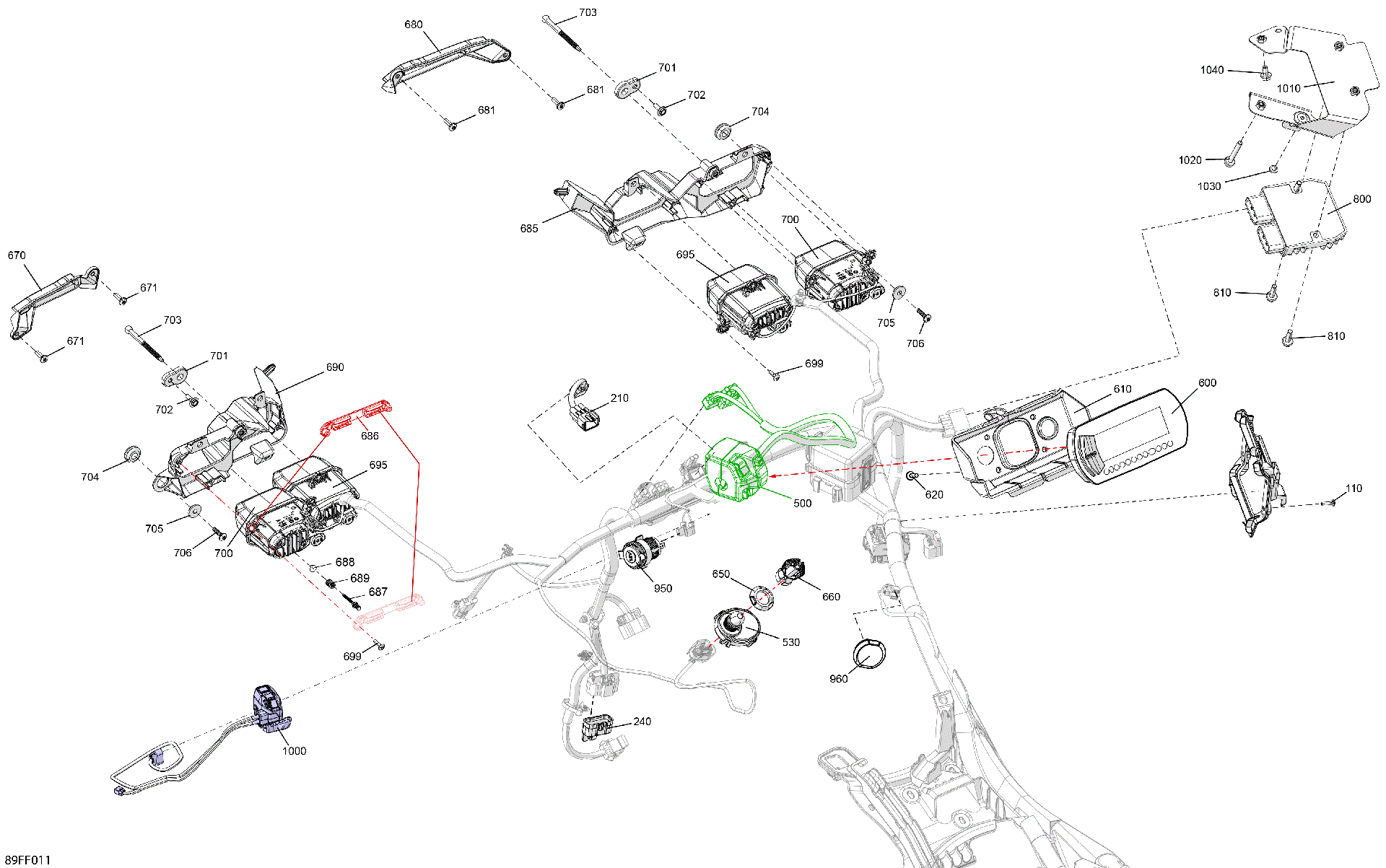 An Image of a Genuine Can-Am Parts Schematic Diagram showing the schematic - ELECTRIC - FRONT SECTION