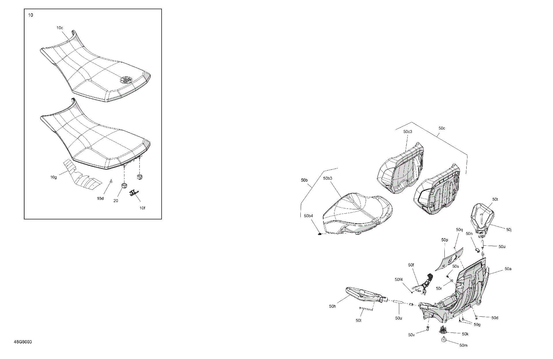 An Image of a Genuine Can-Am Parts Schematic Diagram showing the schematic - BODY - SEAT