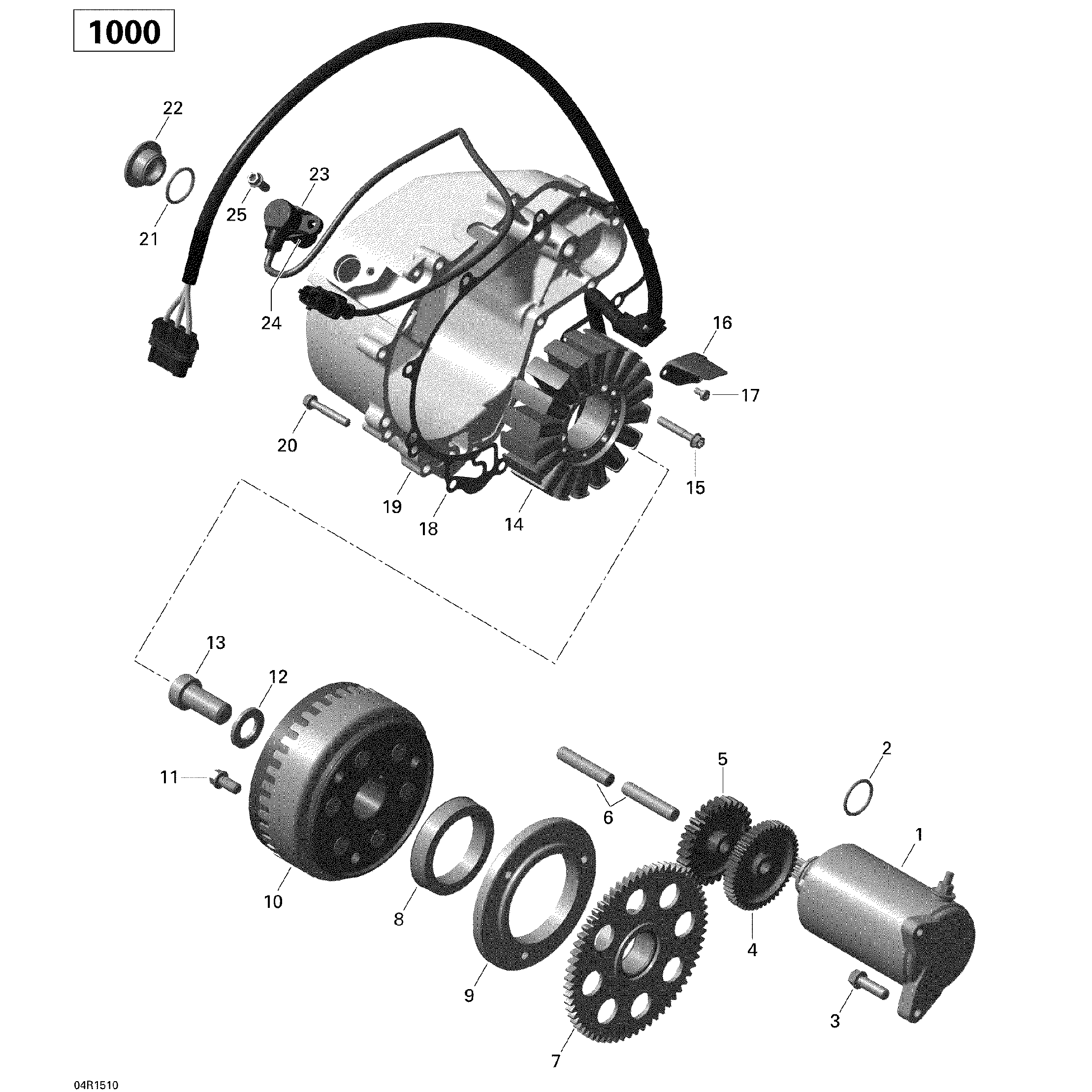An Image of a Genuine Can-Am Parts Schematic Diagram showing the schematic - MAGNETO AND ELECTRIC STARTER _04R1510