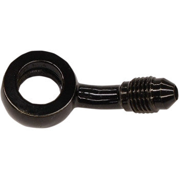 The Banjo Fitting 7/16 AN3 35° Black by Magnum Shielding features a round, hollow eye and threaded connector, ideal for hydraulic or brake lines with AN-3 fittings.