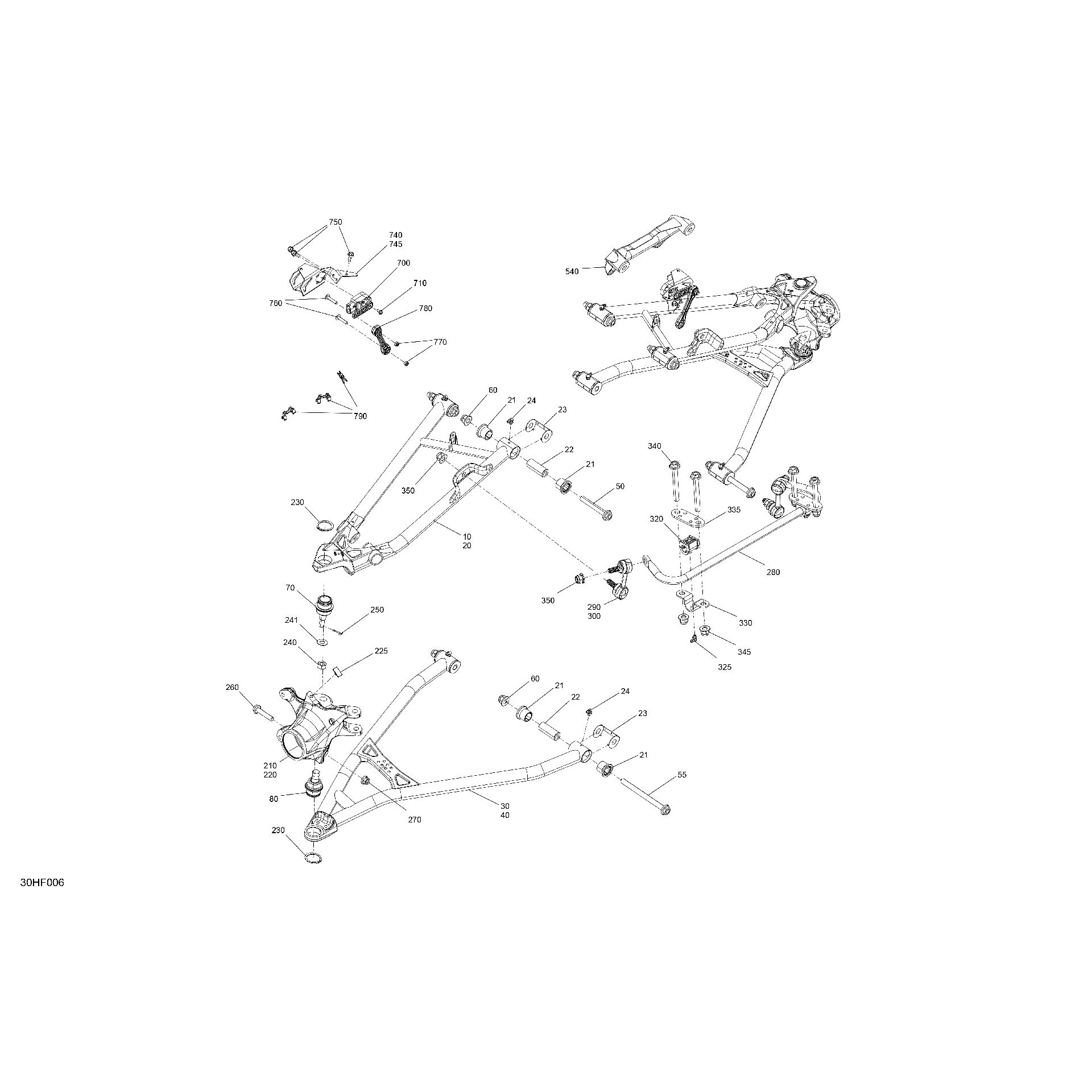 An Image of a Genuine Can-Am Parts Schematic Diagram showing the schematic - SUSPENSION - FRONT COMPONENTS