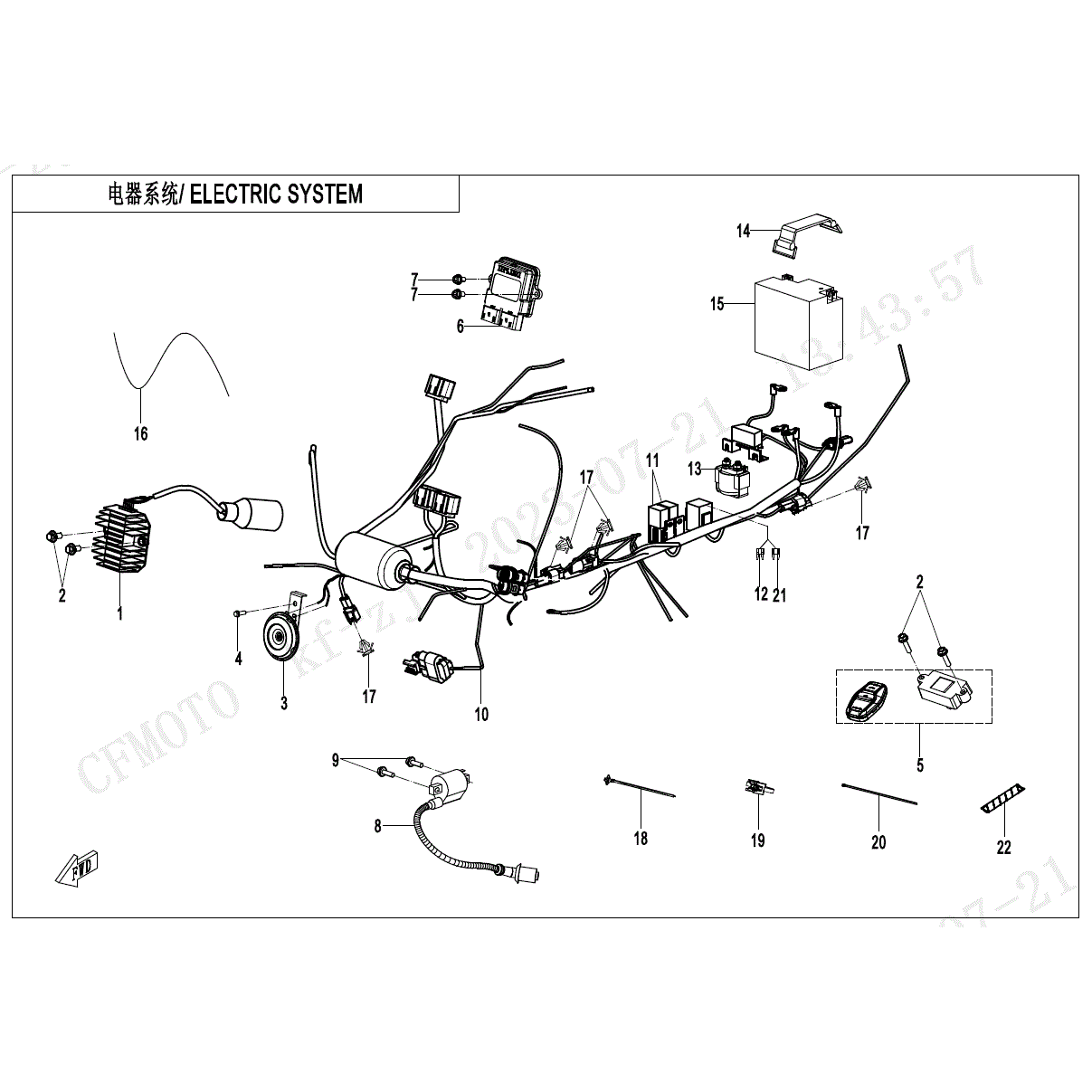 An Image of a genuine CFMOTO Parts Schematic Diagram showing the group - ELECTRIC SYSTEM - 2024 CFMOTO CFORCE 110
