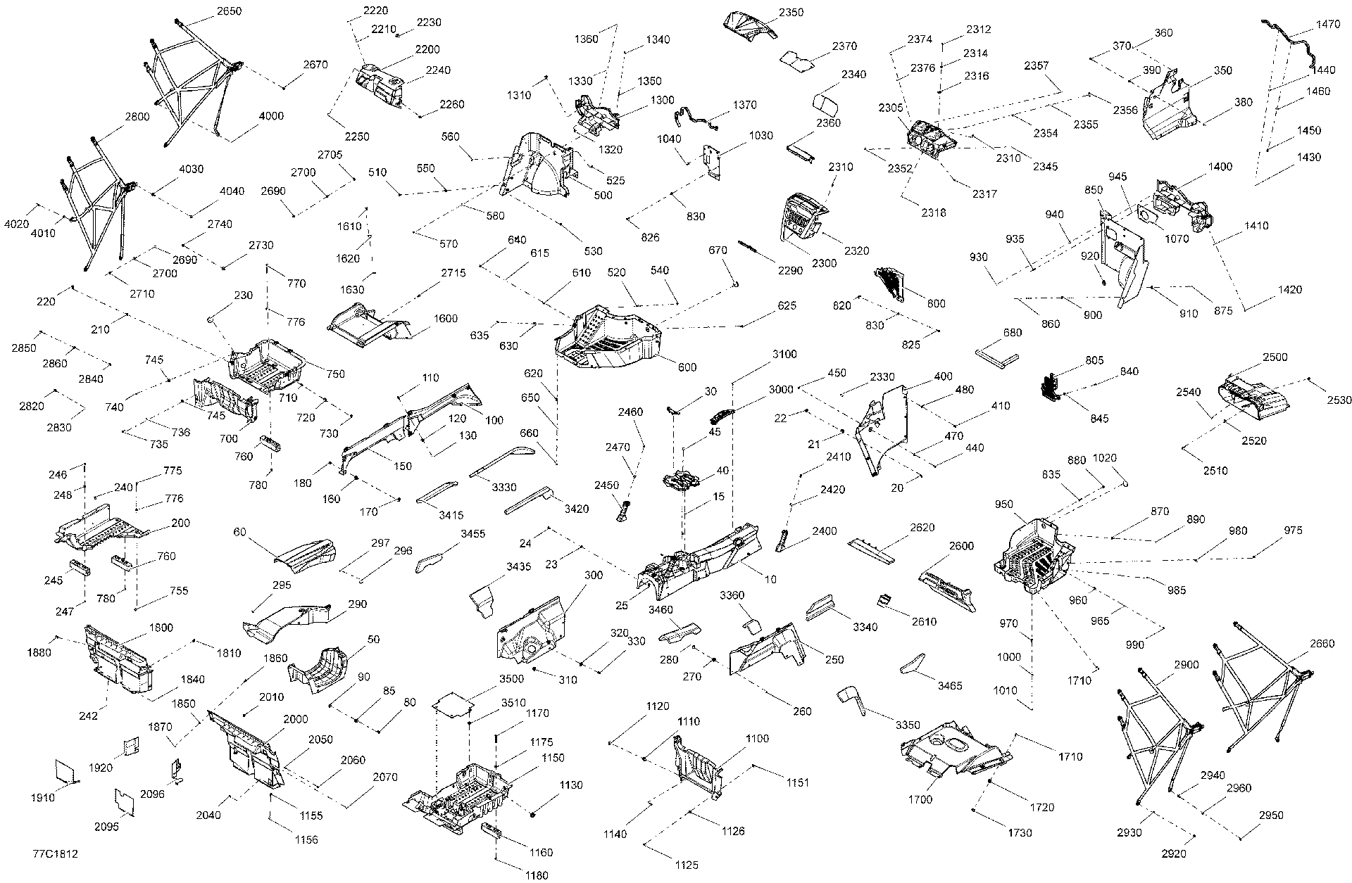 An Image of a Genuine Can-Am Parts Schematic Diagram showing the schematic - CAB INTERIOR MAVERICK MAX - PACKAGE X MR
