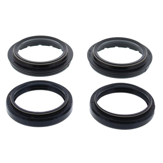 Set of four black rubber fork and dust seals for 46mm motorcycle forks with ridged edges.