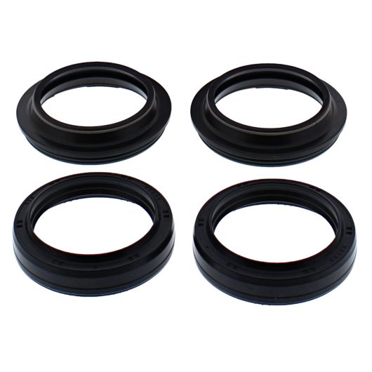 Set of four black rubber fork dust seals with ridged edges and smooth inner rings for 41mm motorcycle forks.