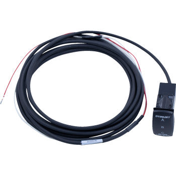 Black coiled cable with red and black exposed wires and a small rectangular switch labeled "Dynojet A R" on one end.