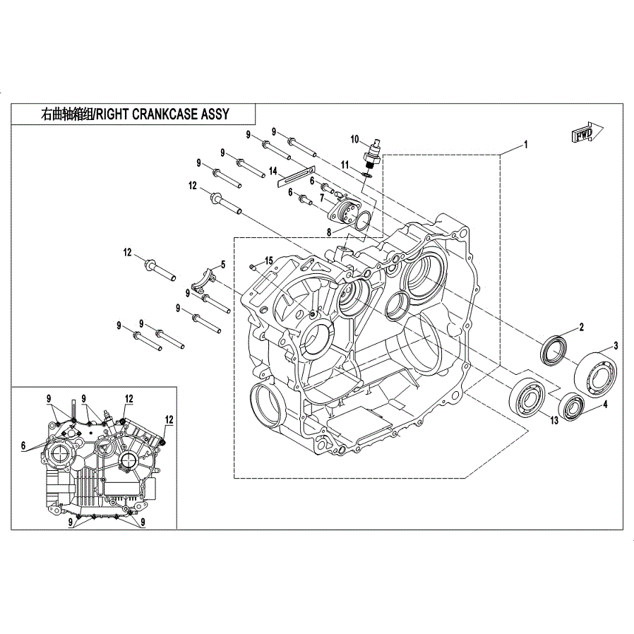 An Image of a Genuine CFMOTO Parts Schematic Diagram showing the schematic - RIGHT CRANKCASE ASSY. - 2019 CFMOTO UFORCE 500