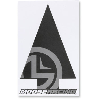 The Course Arrow Black White by Moose Offroad features a black arrowhead with a stylized “MR” logo and “MOOSE RACING” in bold at the bottom, printed on heavy-duty card stock for durability against tough conditions.