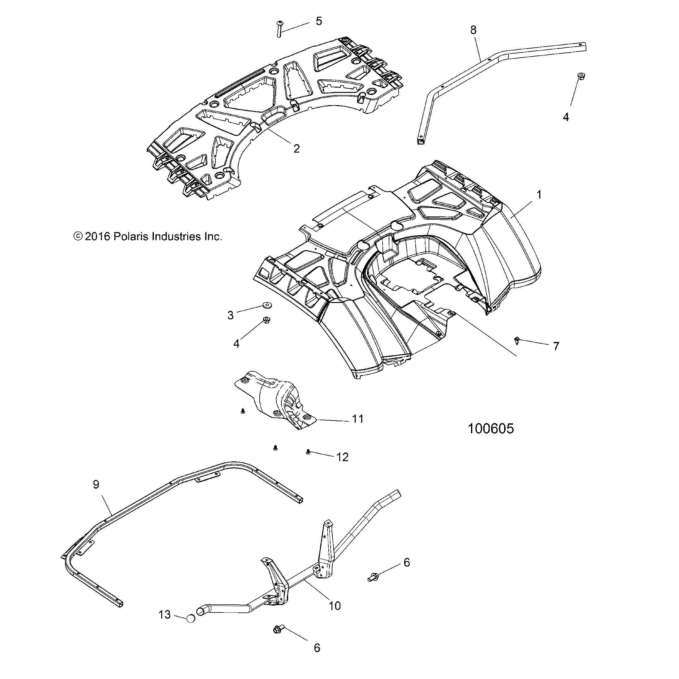 An Image of a Genuine Polaris Parts Schematic Diagram showing the schematic - BODY: REAR CAB and REAR RACK - 2019 POLARIS SPORTSMAN XP 1000 HIGH LIFTER