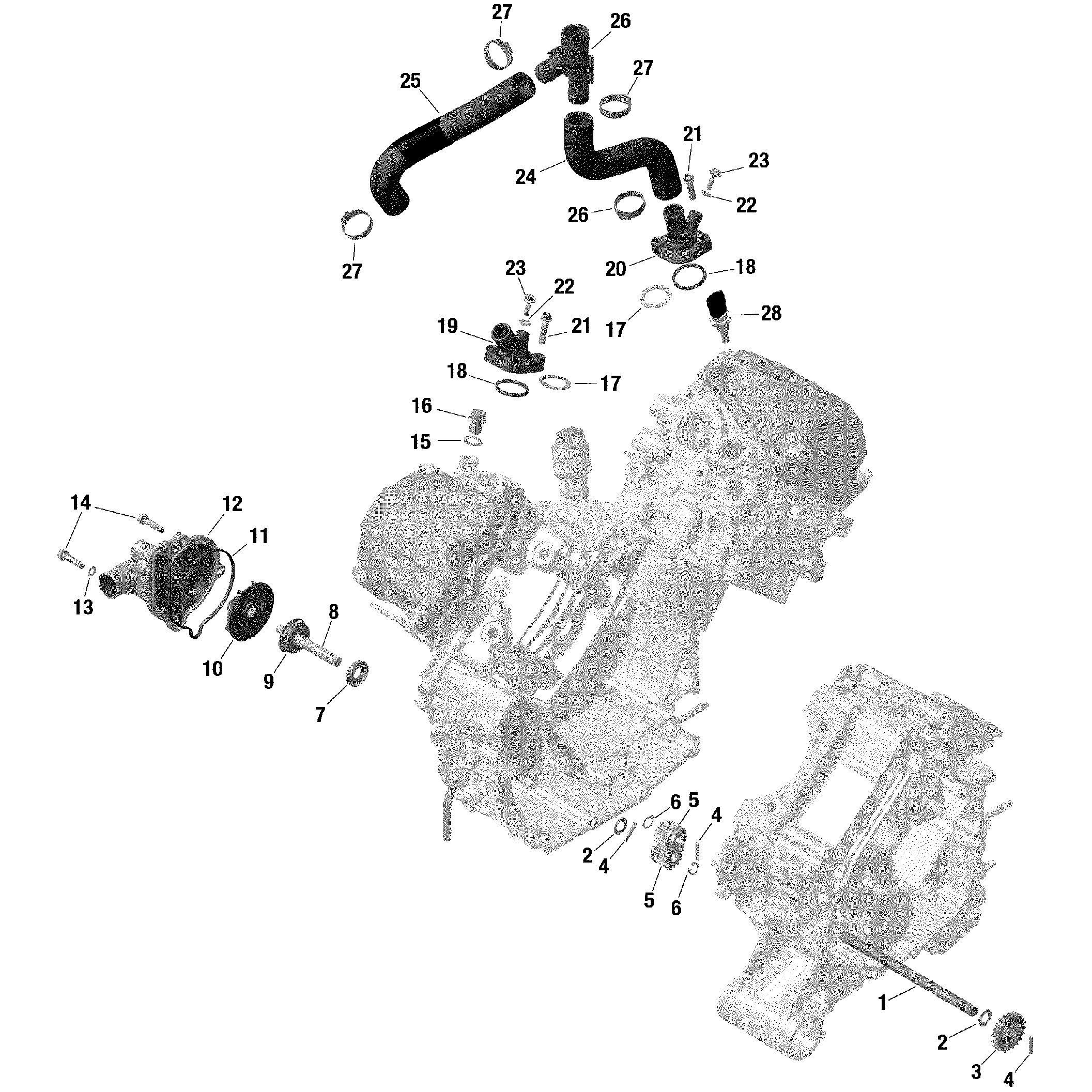 An Image of a Genuine Can-Am Parts Schematic Diagram showing the schematic - ROTAX - ENGINE COOLING