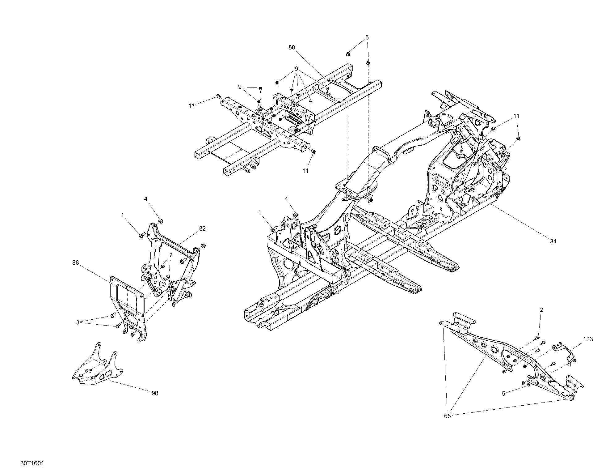 An Image of a Genuine Can-Am Parts Schematic Diagram showing the schematic - FRAME - ALL MODELS