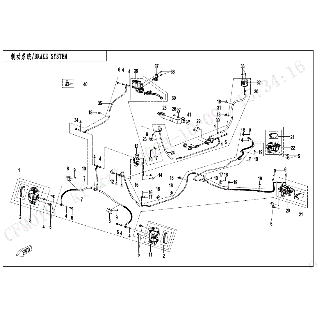 An Image of a genuine CFMOTO Parts Schematic Diagram showing the group - BRAKE SYSTEM-RH - 2024 CFMOTO CFORCE 800 TOURING