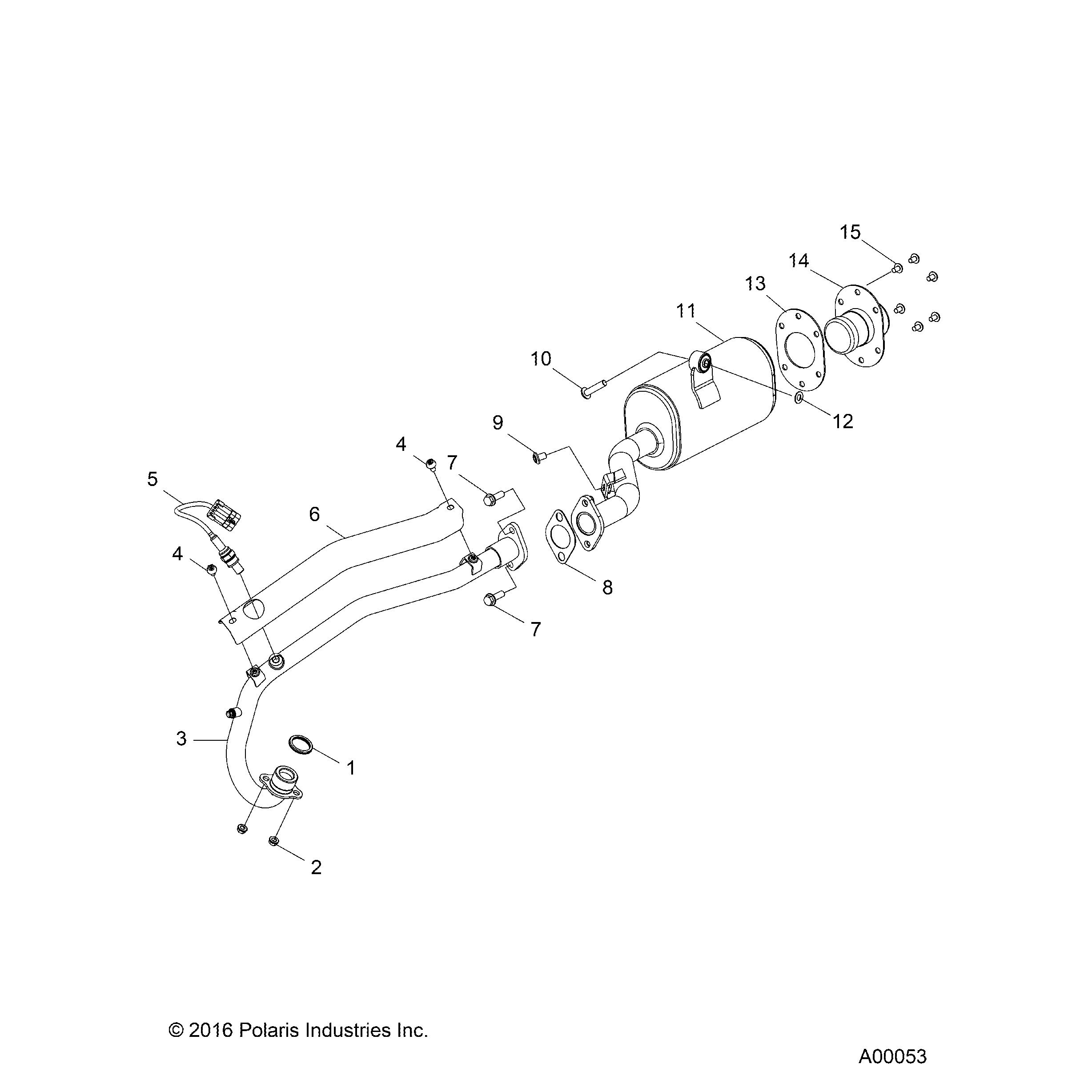 An Image of a Genuine Polaris Parts Schematic Diagram showing the schematic - ENGINE: EXHAUST - 2018 POLARIS SPORTSMAN 110