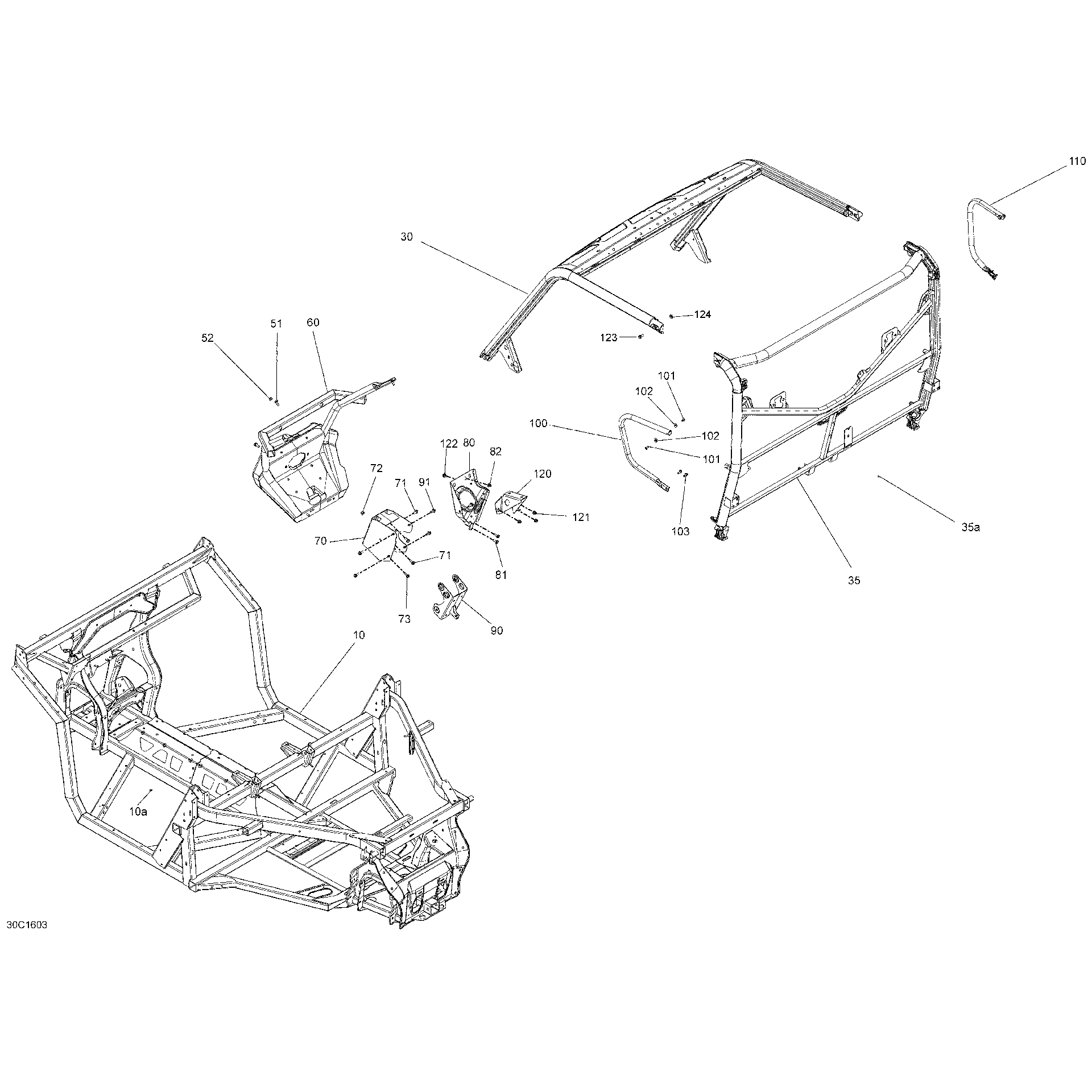 An Image of a Genuine Can-Am Parts Schematic Diagram showing the schematic - FRAME AND CAGE