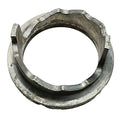 Metallic silver spring adjust cam with notched outer edge and raised inner tabs.