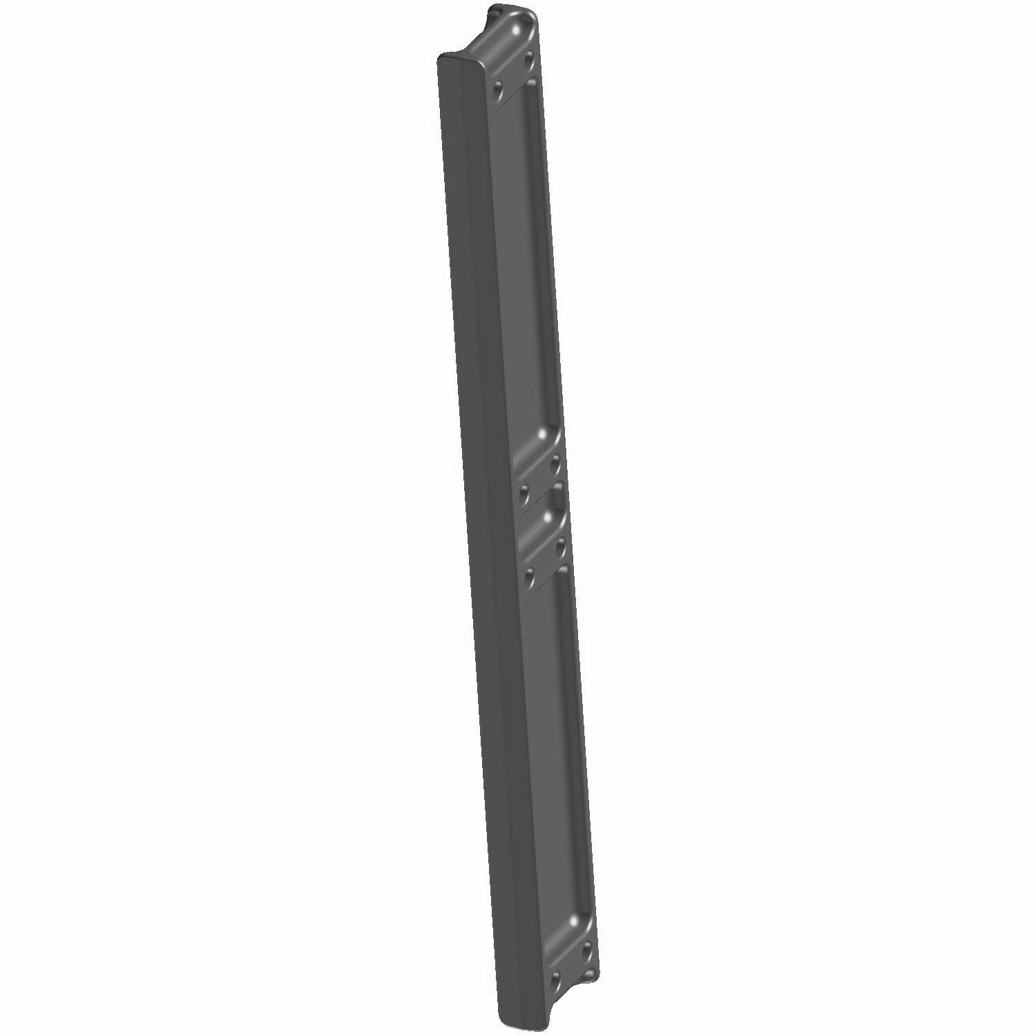 Black metal support frame joint with mounting holes and a slim rectangular shape.