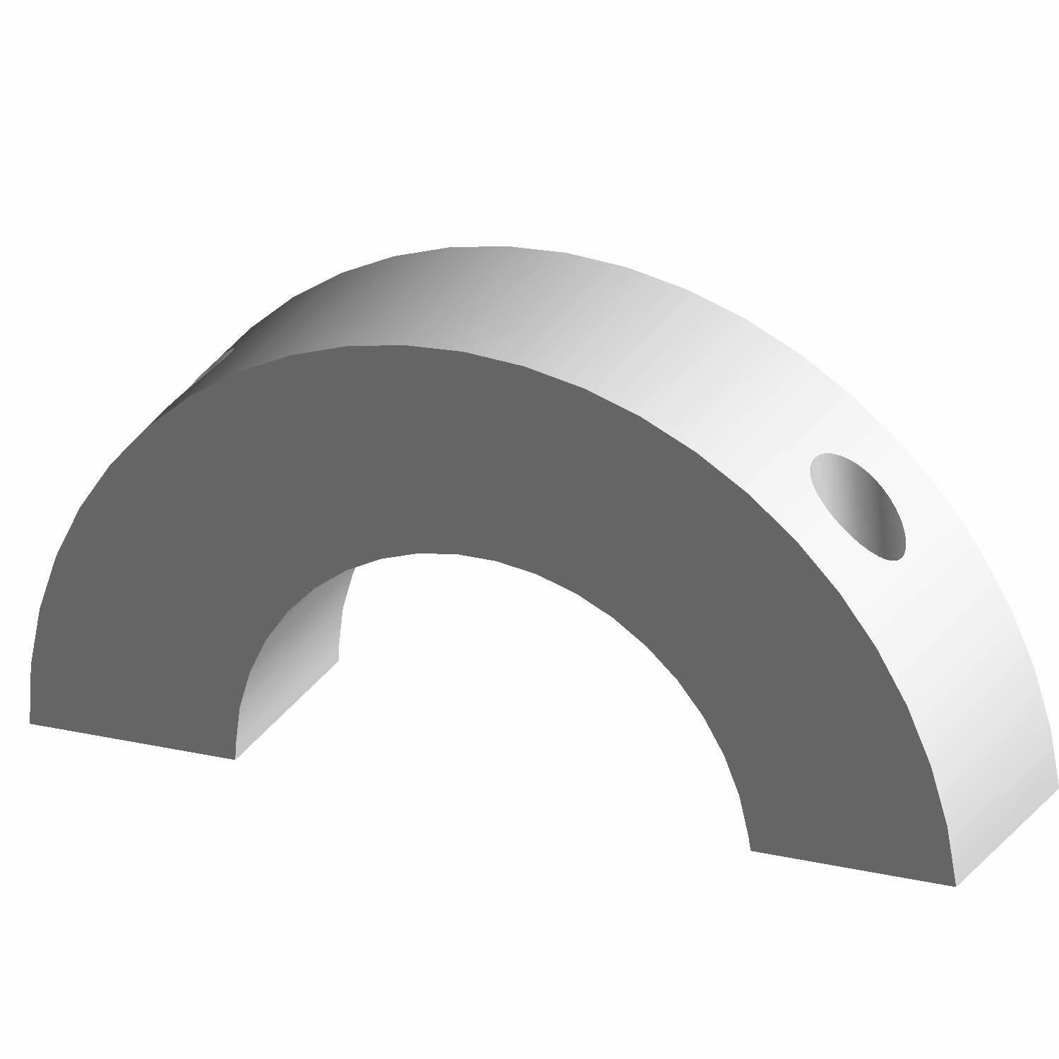 Gray semi-circular metal sway bar retainer clamp with a single mounting hole on one side.