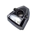 A chrome Cover, Ignition/Coil, LH [X-1] by Polaris with a central circular opening and two side holes, likely for Victory motorcycles, shown against a white background.