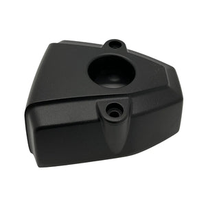 Matte black triangular ignition cover with two mounting holes and a recessed circular center.