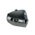 The Cover, Ignition/Coil, Rh, Chrome [15Th Anniv.] by Polaris is an OEM metal component with angled surfaces and two circular holes, chrome-plated and shown on a white background.